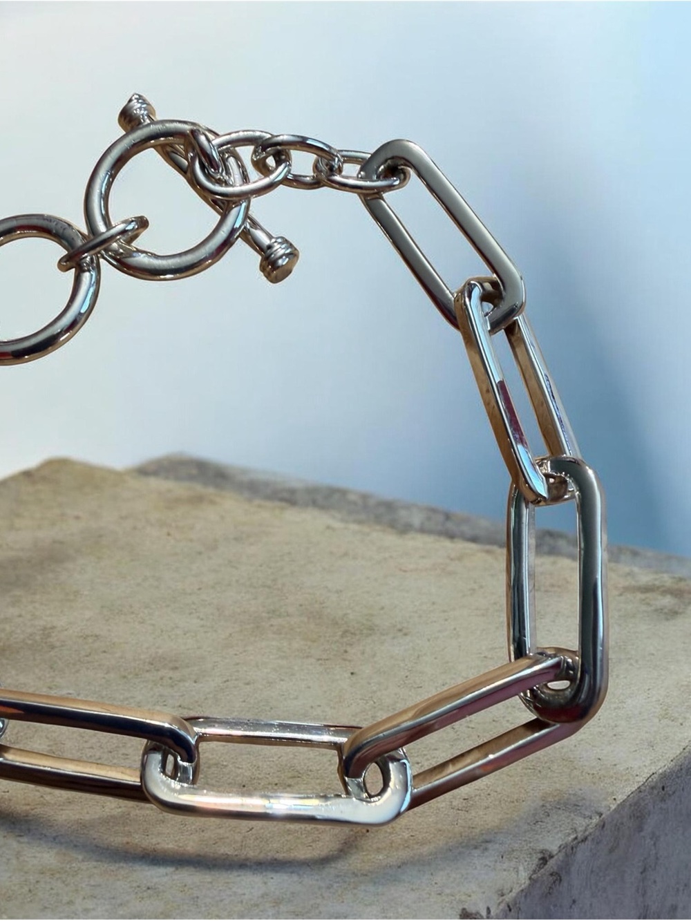 Sterling Silver XL Paperclip  Bracelet with Toggle Clasp